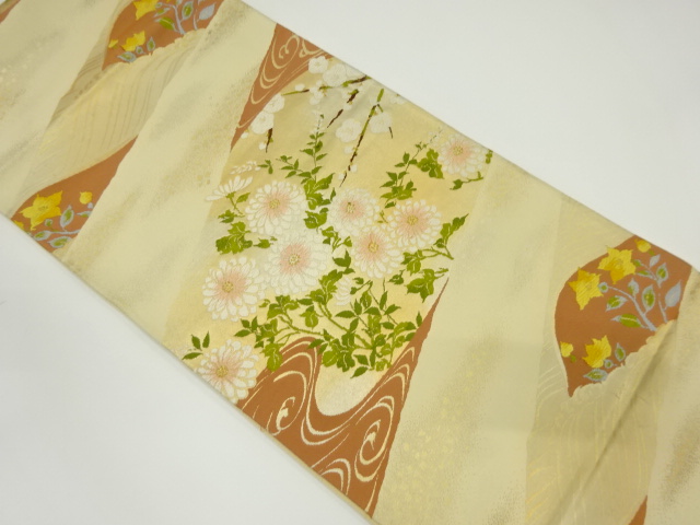 JAPANESE KIMONO / VINTAGE FUKURO OBI / WOVEN UME BLOSSOM & KIKU